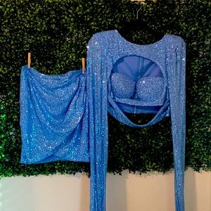 Fashion Nova Blue Sequins Skirt set